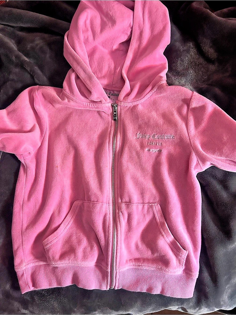 Juicy Couture Rhinestone Heart Velour Zip-Up Hoodie Pink